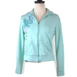 Liberte Embroidered Green Zip Up Sweater